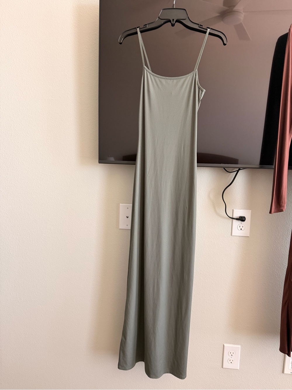Divided Olive Green Maxi Slip Dress with Spaghetti Straps - Picture 2 of 4